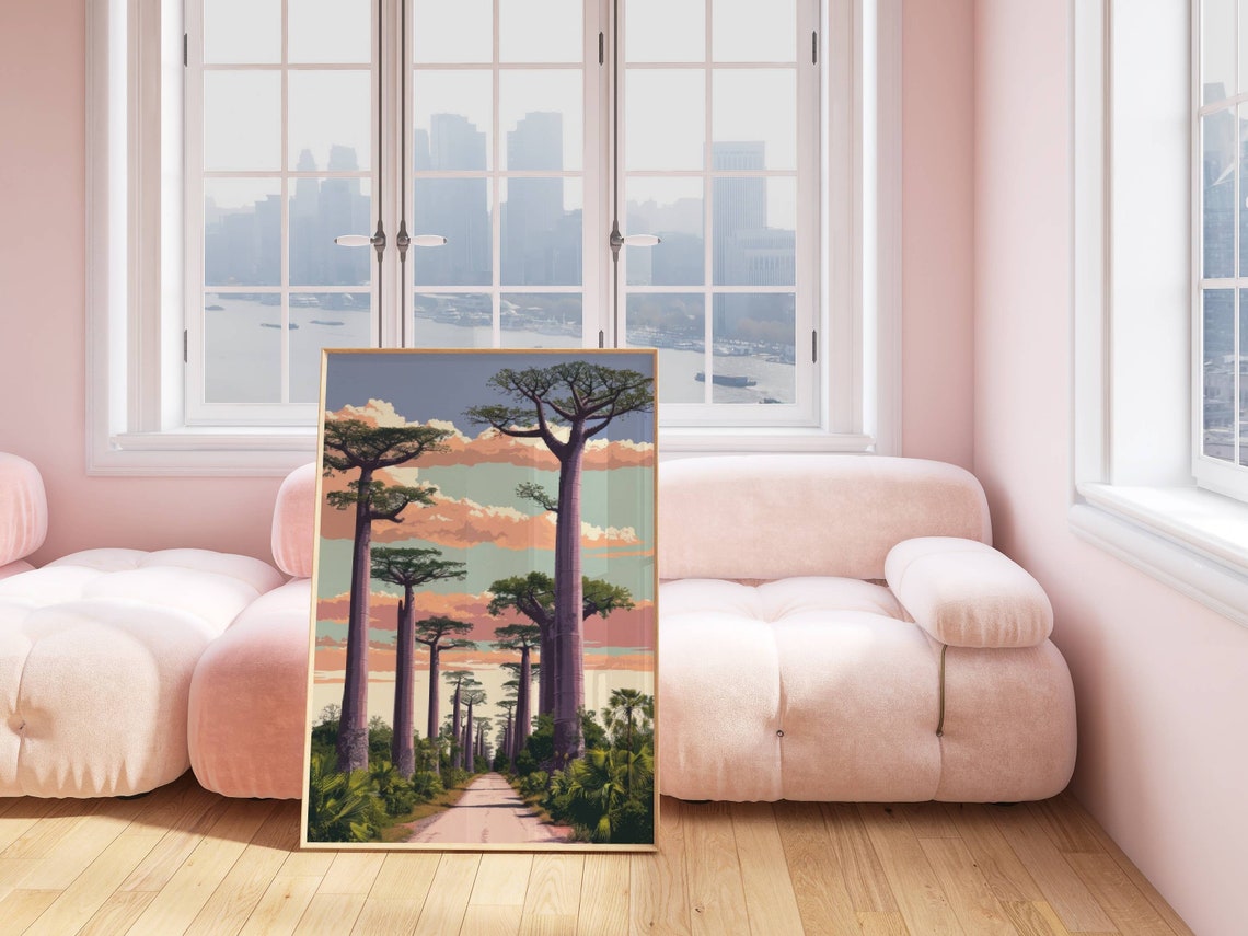 Madagascar Avenue of the Baobabs Sunset Silhouette Road Scenic Poster - Image 5