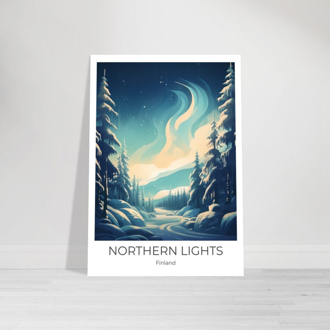 Finland Northern Lights Travel Poster Finland Print Travel Print Wall Art Travel Print Travel Poster