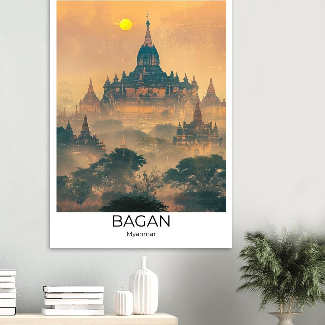 Bagan Myanmar Grand Ancient Temple Golden Sun Glow Scene Poster - Image 4