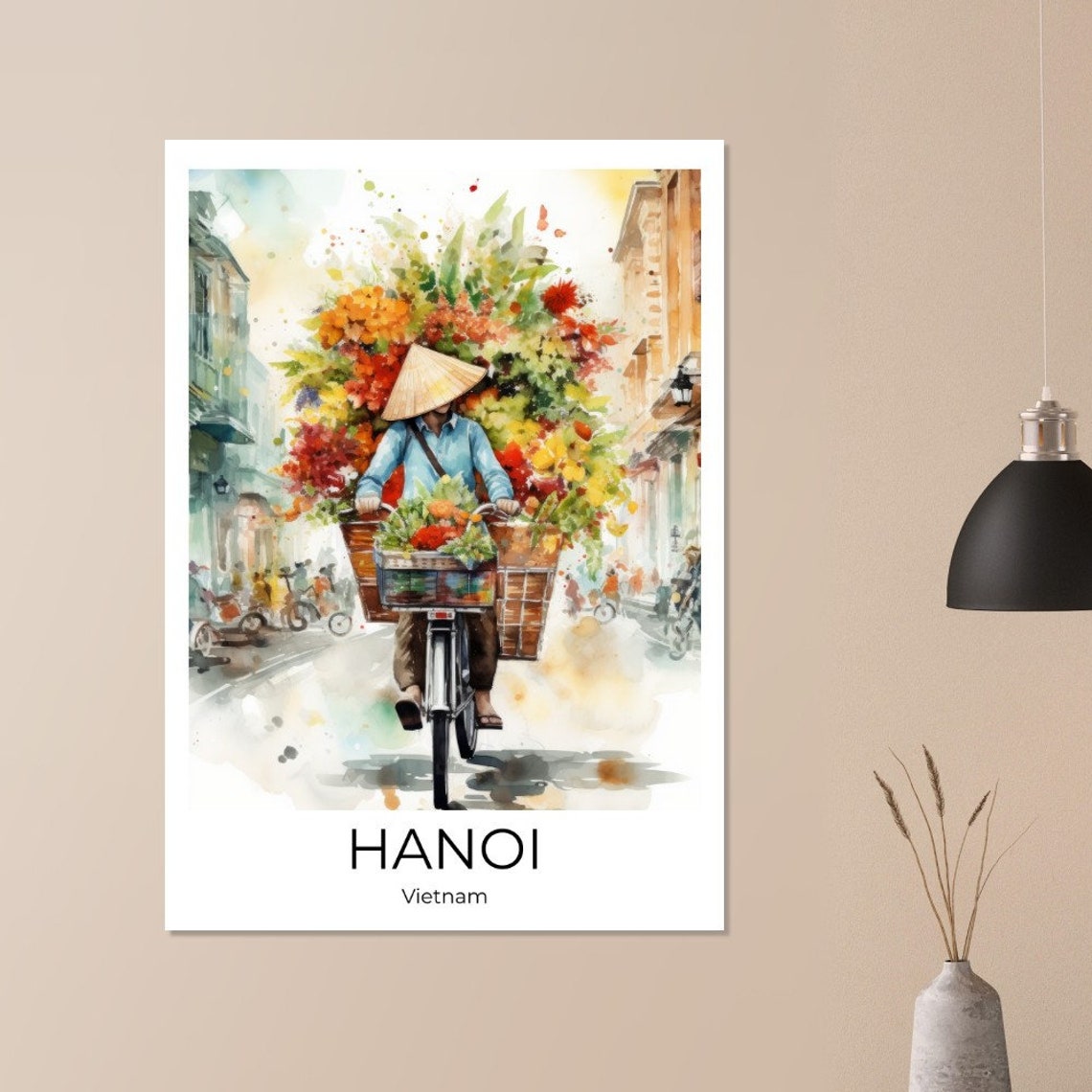 Hanoi Flower Bike Watercolor Travel Poster Of Hanoi Wall Art Hanoi Travel Vietnam Hanoi Wall Decoration - Image 4