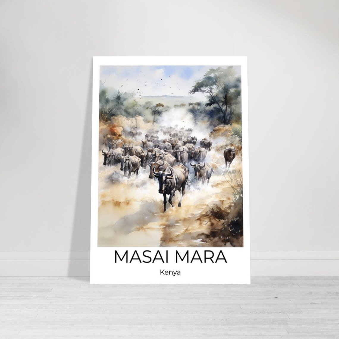 Masai Mara Kenya Wildebeest Migration River Crossing Travel Poster