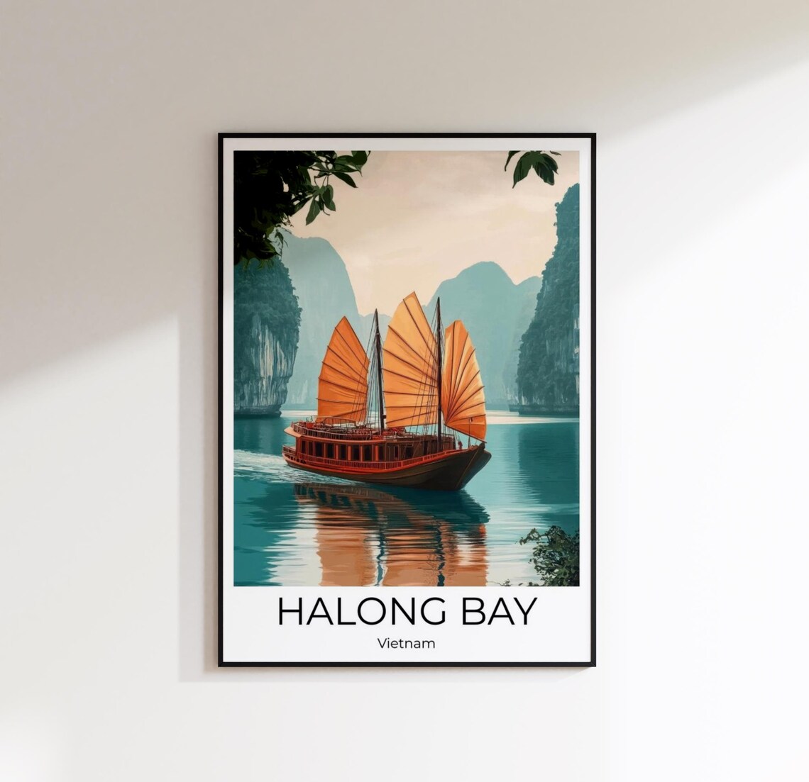 Halong Bay Vietnam Junk Boat Limestone Karsts Scenic Travel Poster - Image 2
