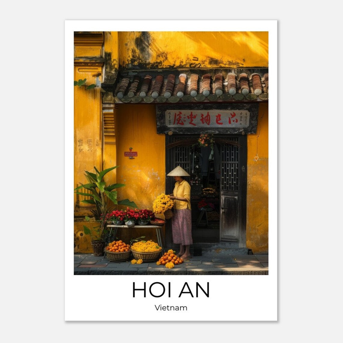 Hoi An Vietnam Ancient Town Market Vendor Yellow Wall Travel Poster - Image 2