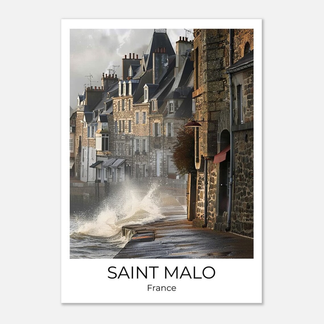 Saint Malo France Old Town Street Sea Spray Waves Photo Poster - Image 4