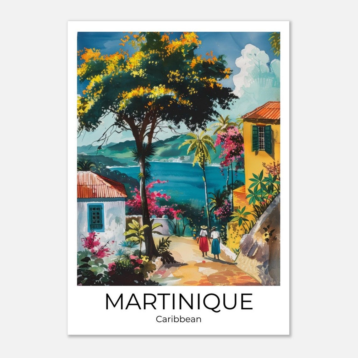 Martinique Caribbean Tropical Village Street Flowers and Sea Poster - Image 3