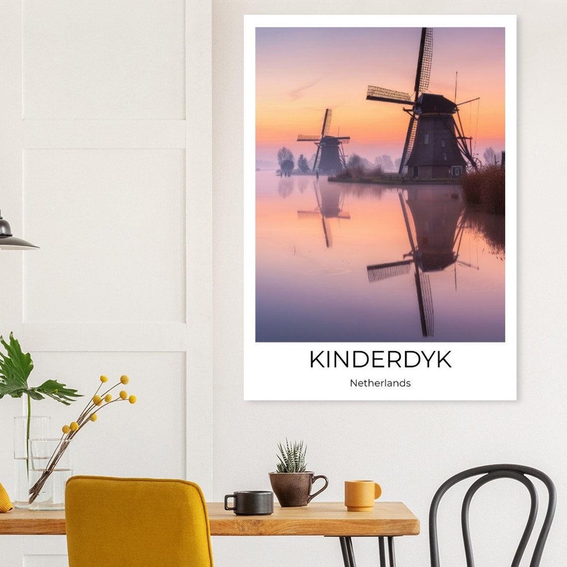 Kinderdijk Netherlands Windmills Sunrise Reflection Travel Poster - Image 3