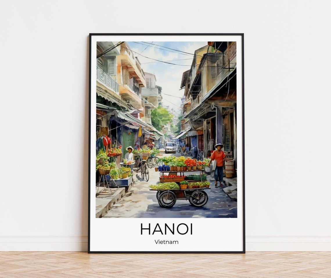 Hanoi Vietnam Old Quarter Flower Market Street Watercolor Poster