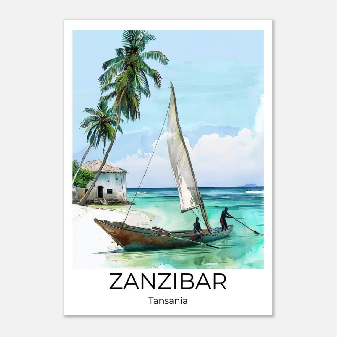 Zanzibar Watercolor Travel Poster Zanzibar Wall Art Africa Travel Print Zanzibar Zanzibar Wall Decoration - Image 3