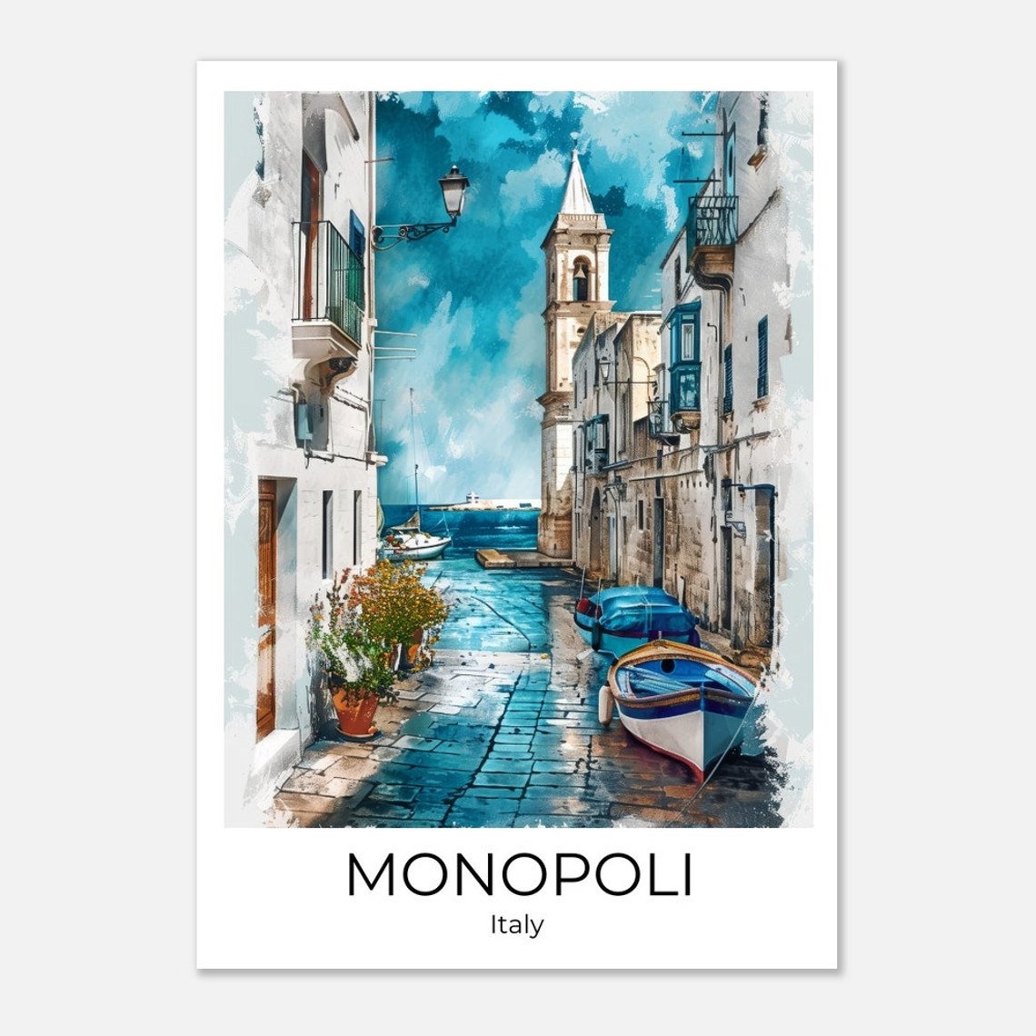 Monopoli Apulia Italy Watercolor Travel Poster Italy Travel Print Monopoli Italy Gift Italy Wall Art Monopoli Art Print - Image 3