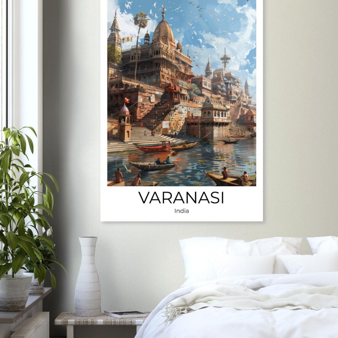 Varanasi India Grand Ghat Palace Boats Illustration Travel Poster - Image 4