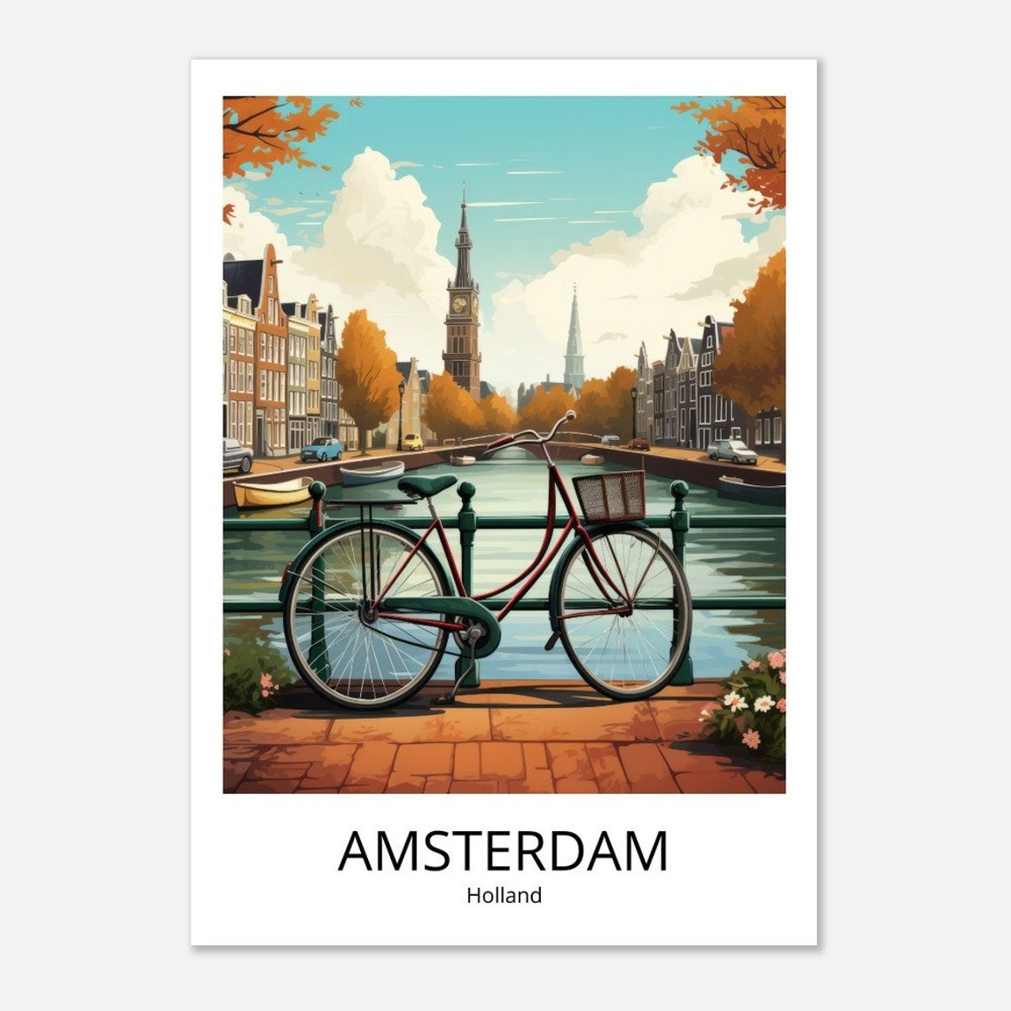 Amsterdam Travel Poster Amsterdam City Print Holland Travel Poster Amsterdam Gift Amsterdam Souvenir Amsterdam Wall Decoration Travel Print