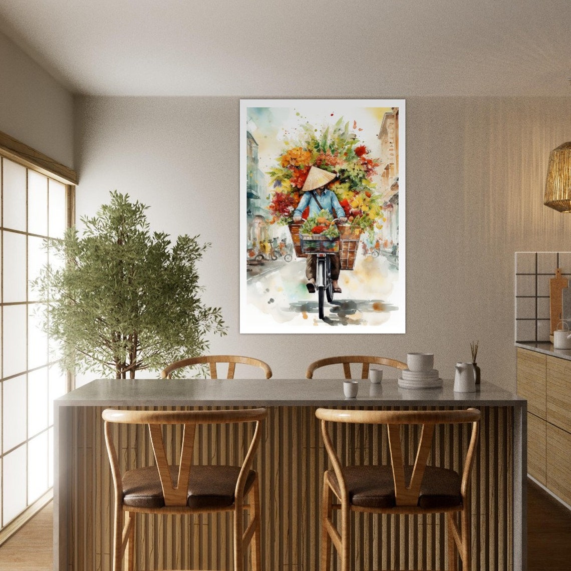 Hanoi Flower Bike Old Quarter Watercolor Travel Poster Of Hanoi Wall Art Hanoi Travel Vietnam Hanoi Wall Decoration - Image 3