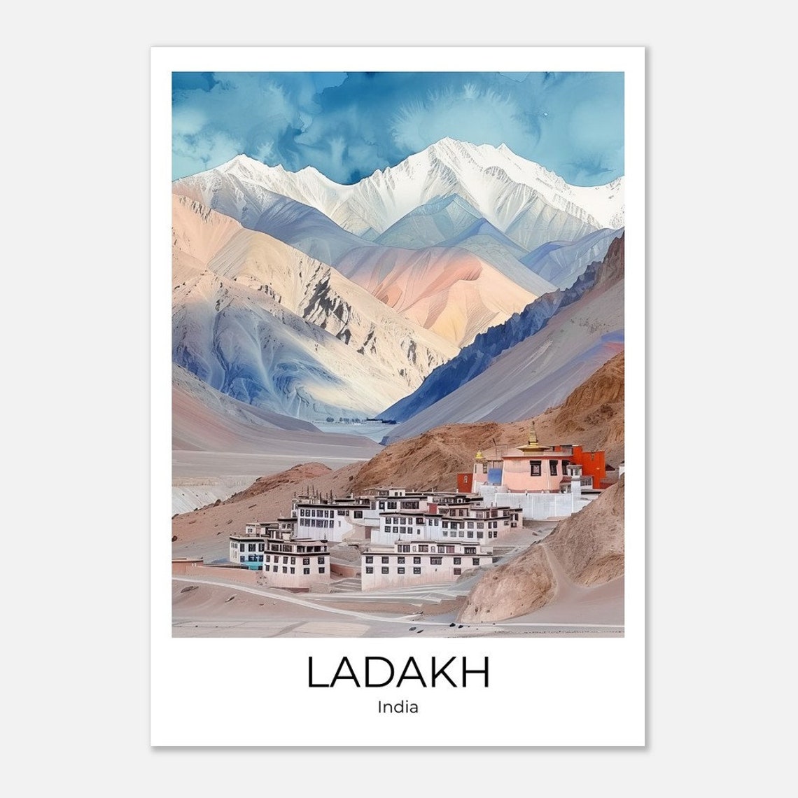 Ladakh India Travel Poster Himalayan Monastery Mountain Watercolor - Image 4