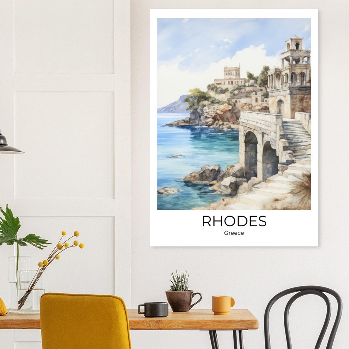 Rhodes Greece Ancient Stone Coastline Steps Sea View Travel Poster - Image 2
