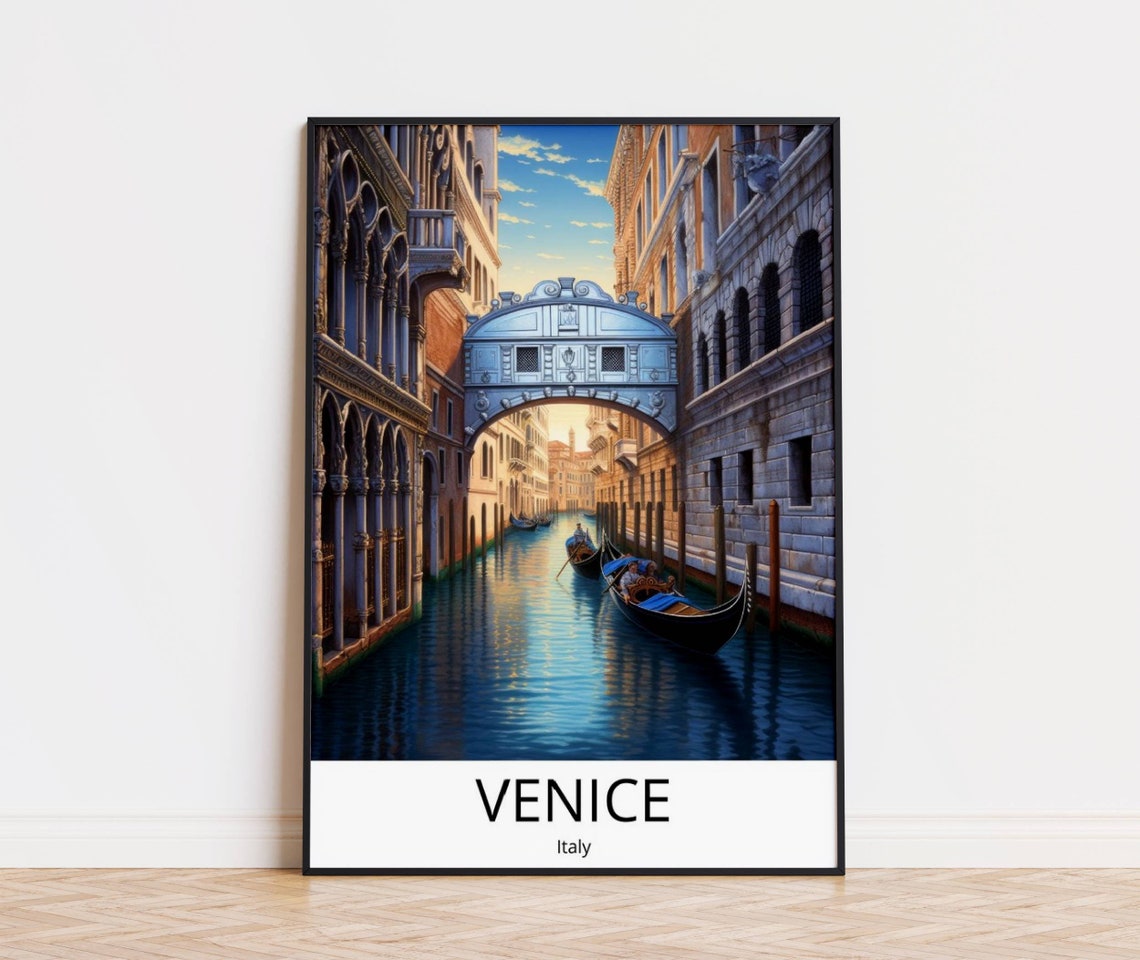 Venice Italy Bridge Of Sighs Evening Gondolas Canal Watercolor Poster