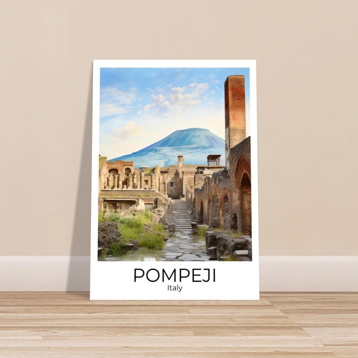 Pompeii Italy Ancient Ruins Street With Mount Vesuvius Behind Poster