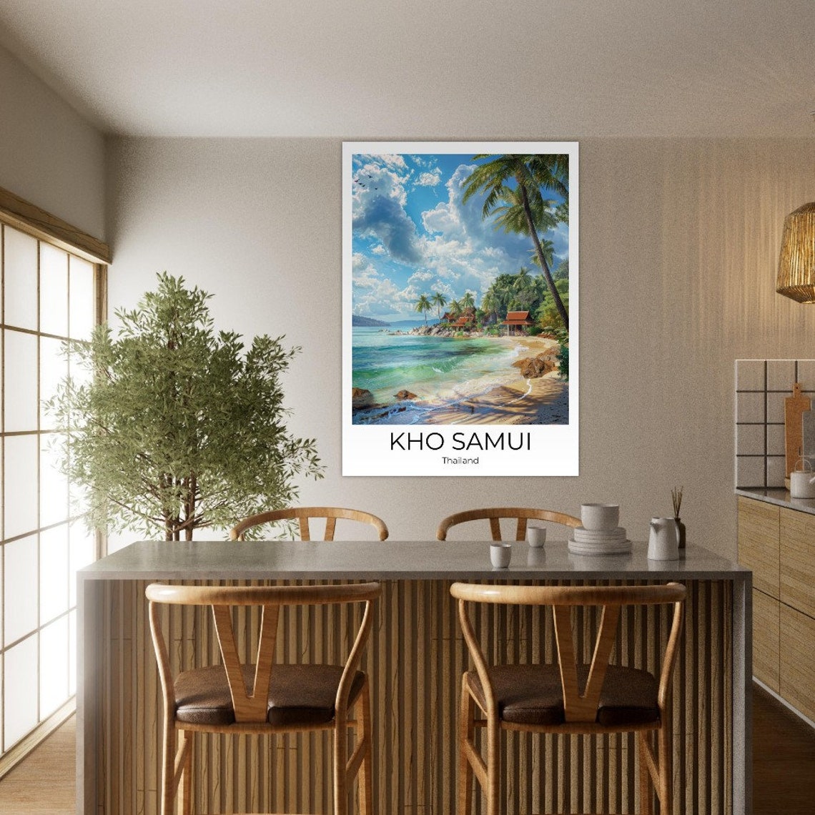 Koh Samui Thailand Sunny Tropical Beach Palm Trees Scene Poster - Image 3