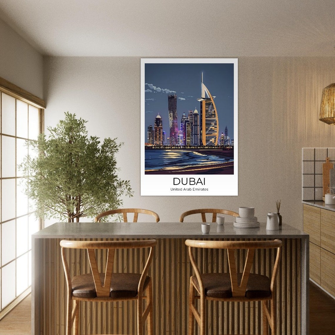 Dubai Marina Night Skyline with Burj Al Arab Illustrated Poster - Image 3
