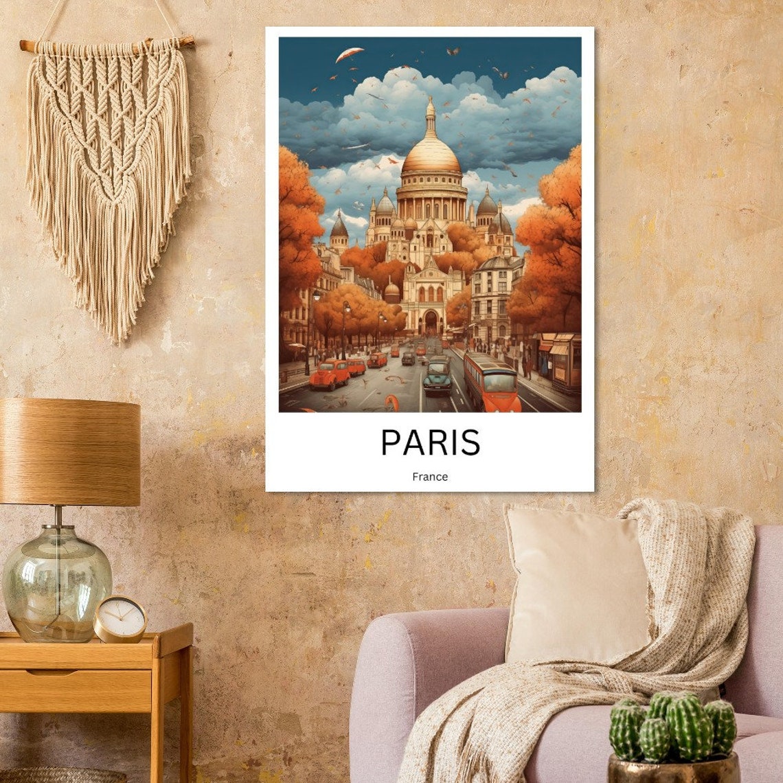 Paris Sacré-Cœur Basilica Autumn Street Scene Illustration Poster - Image 3
