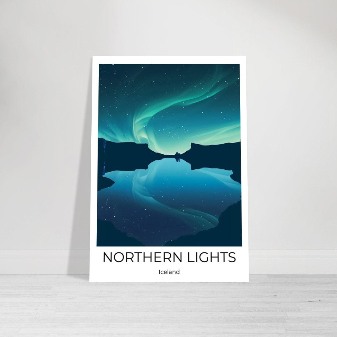 Northern Lights Iceland Aurora Borealis Night Sky Reflection Poster