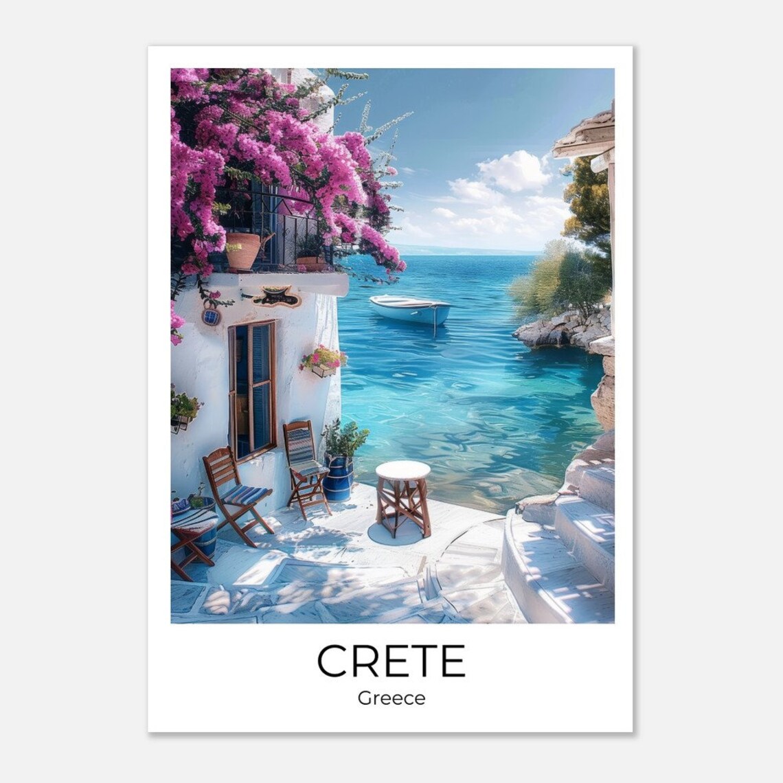 Crete Greece Seaside Terrace Bougainvillea Aegean Coast Travel Poster - Image 3