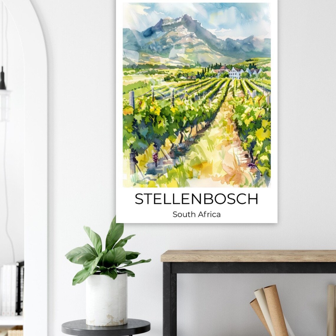 Stellenbosch South Africa Vineyard Mountain Watercolor Travel Poster - Image 4