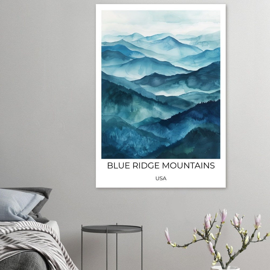 Blue Ridge Mountains USA Misty Layered Peaks Watercolor Poster - Image 3