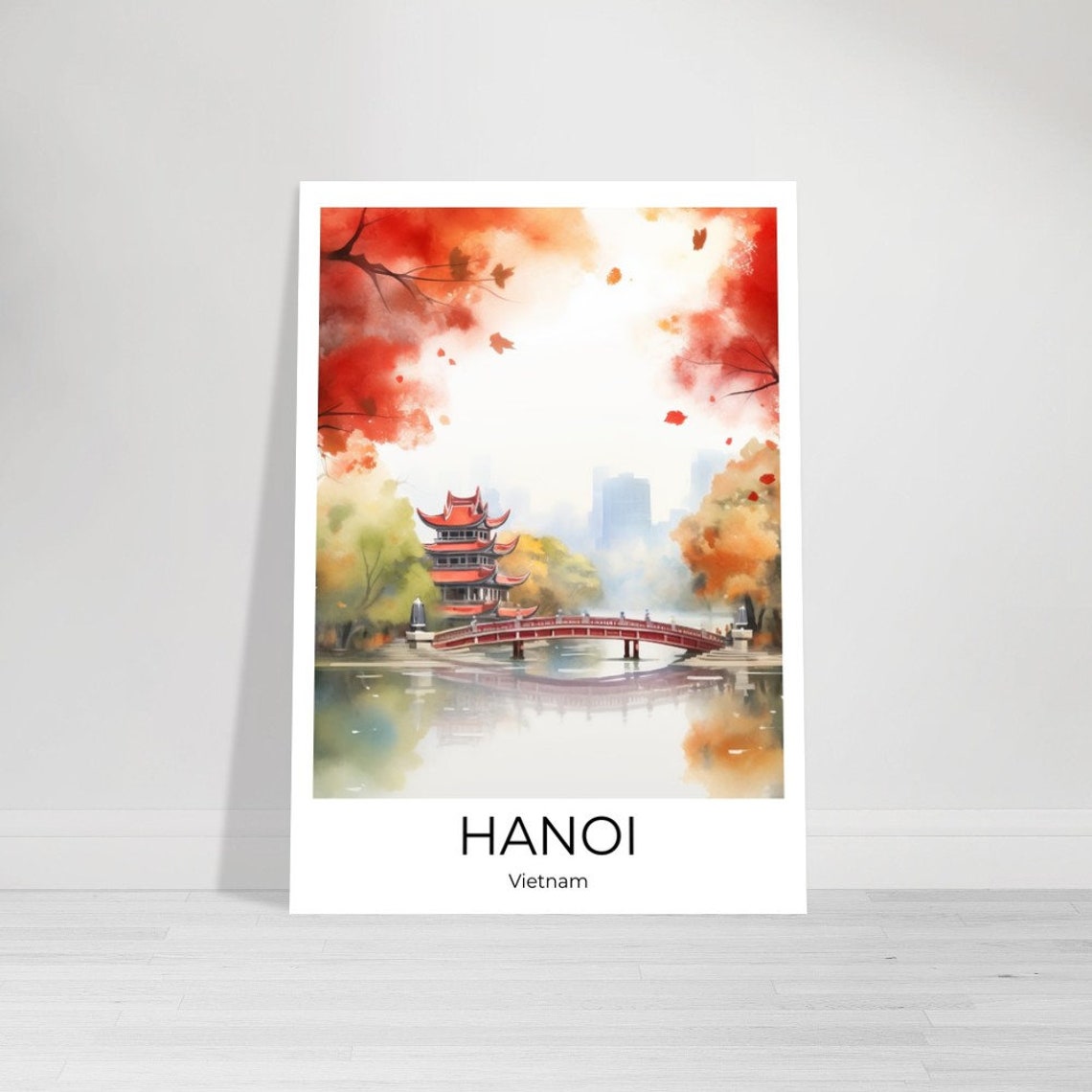 Hanoi Watercolor Travel Poster Of Hanoi Wall Art Hanoi Travel Vietnam Hanoi Wall Decoration