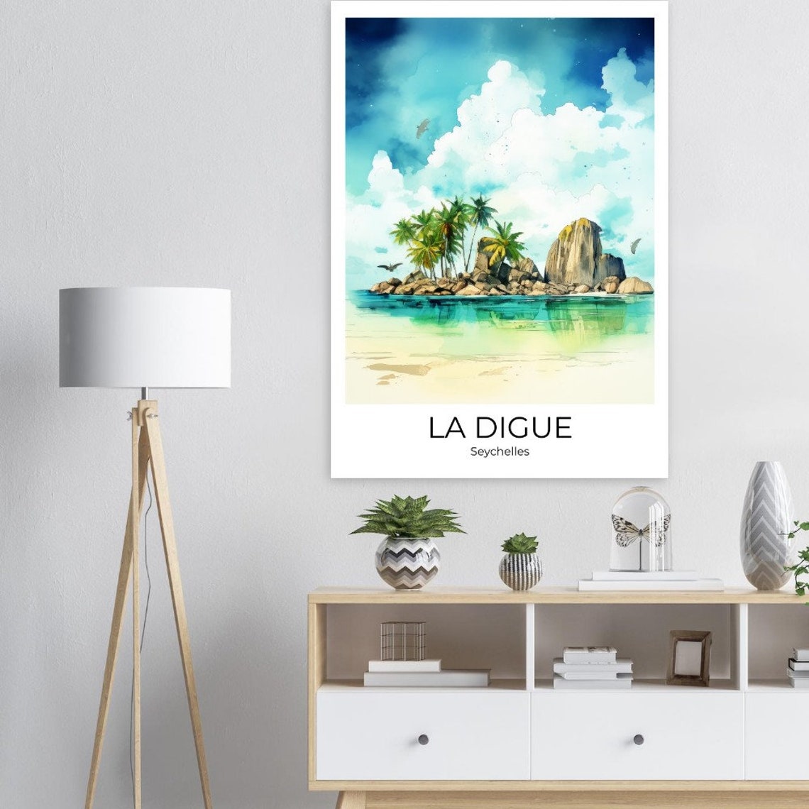 La Digue Seychelles Granite Rocks Palm Beach Tropical Travel Poster - Image 2