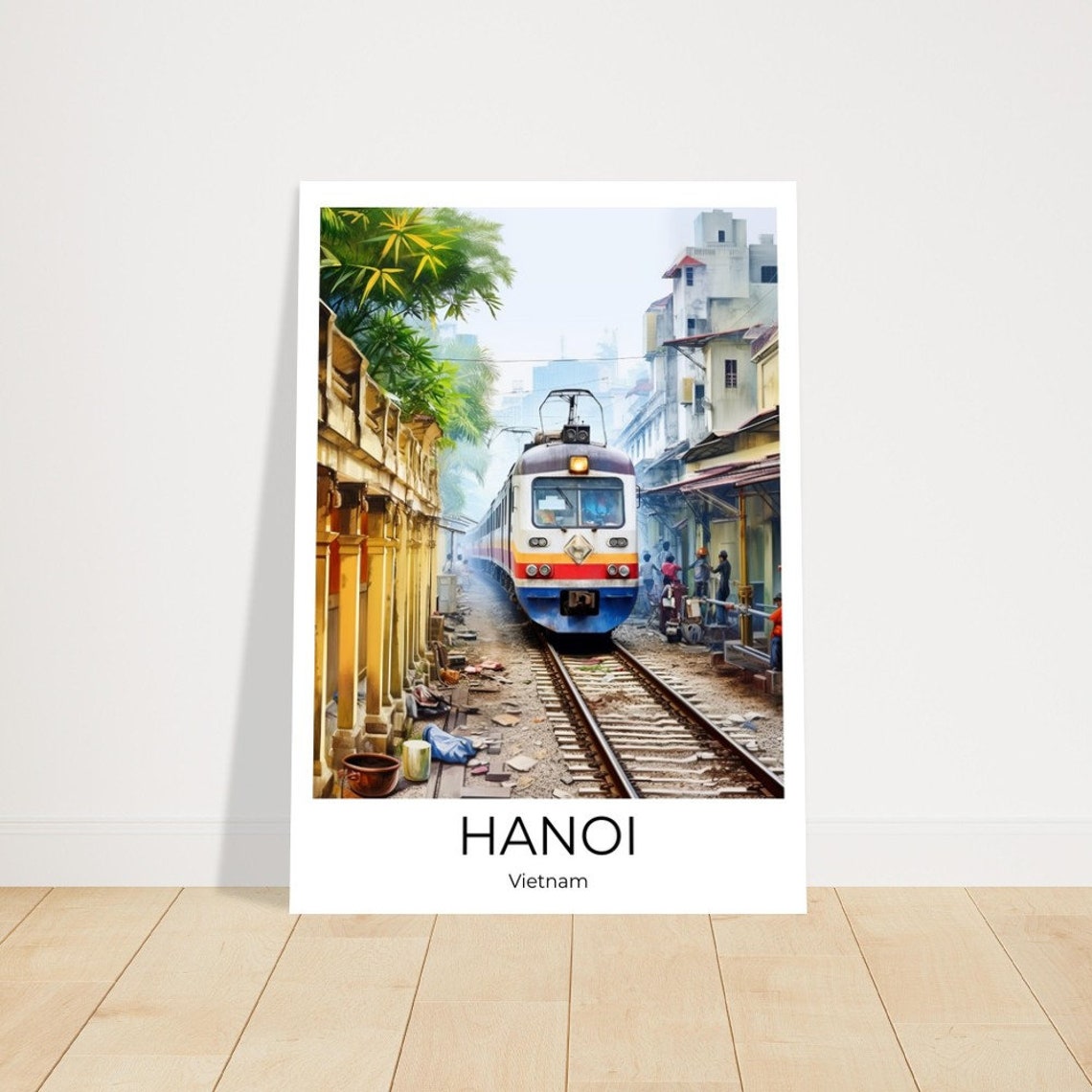 Hanoi Train Street Watercolor Travel Poster Of Hanoi Wall Art Hanoi Travel Vietnam Hanoi Wall Decoration