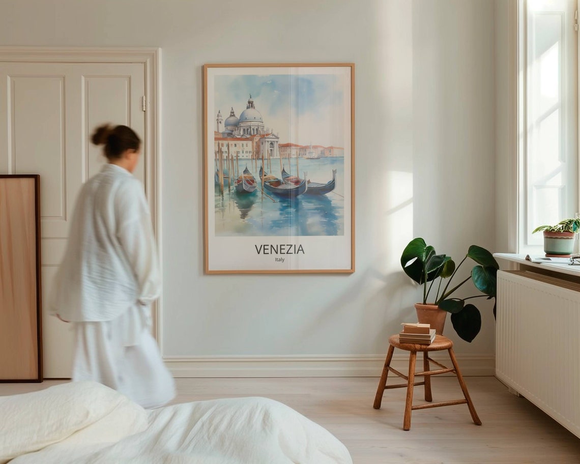 Venice Italy Gondolas Watercolor Santa Maria Salute View Poster - Image 3