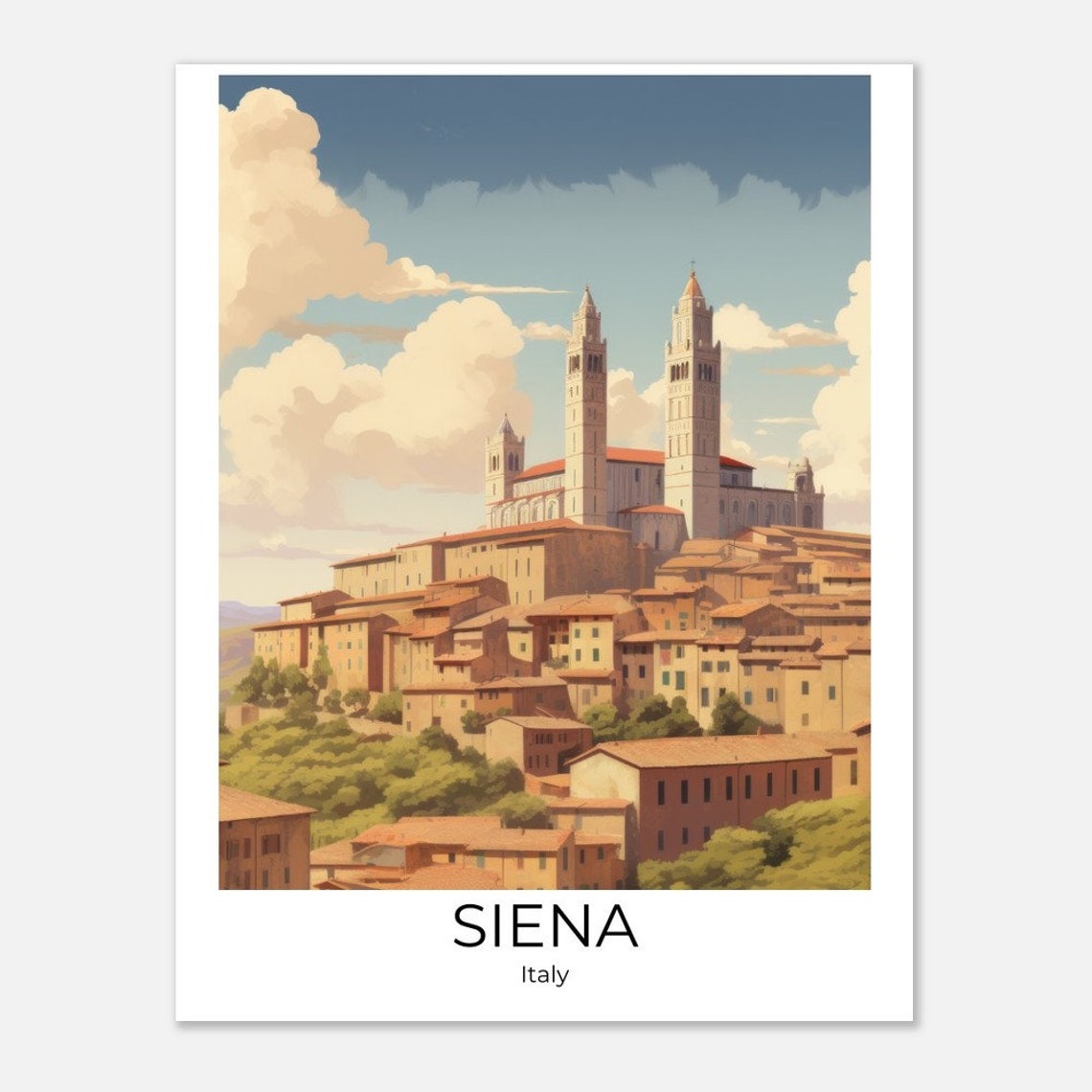 Siena Cathedral Towers Tuscan Cityscape Italy Illustration Poster - Image 2