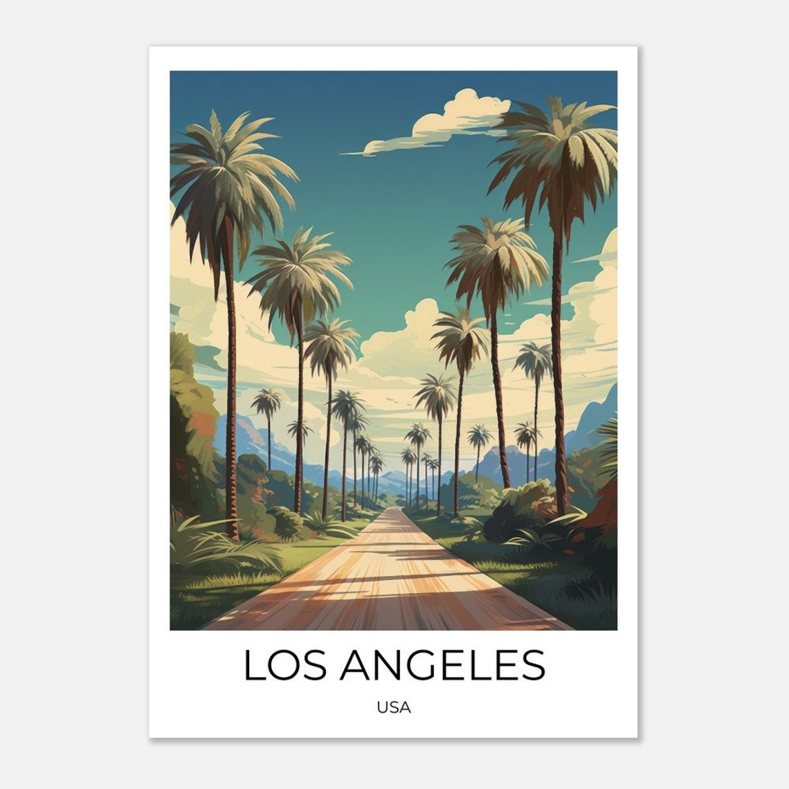 Los Angeles California Palm Tree Alley Vintage Travel Poster - Image 2