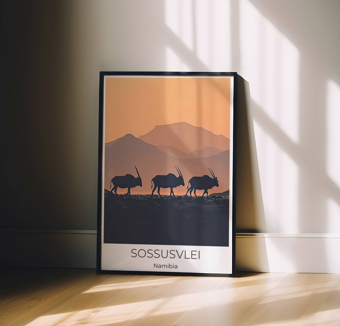 Sossusvlei Namibia Oryx Sunset Silhouette Desert Travel Poster - Image 5