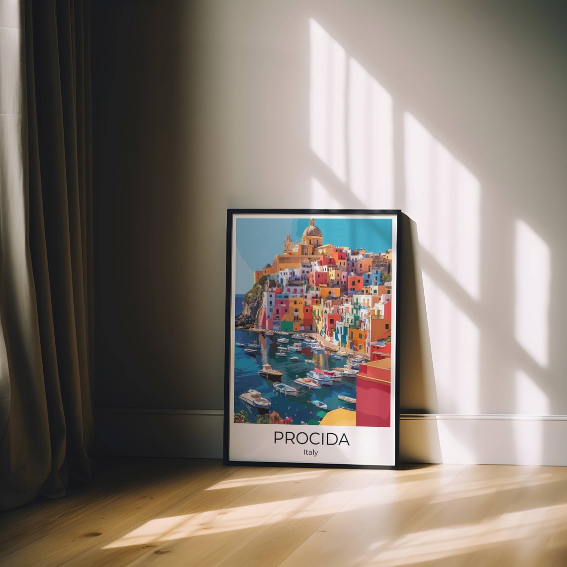 Procida Italy Colorful Harbor Boats Corricella Marina Travel Poster - Image 2