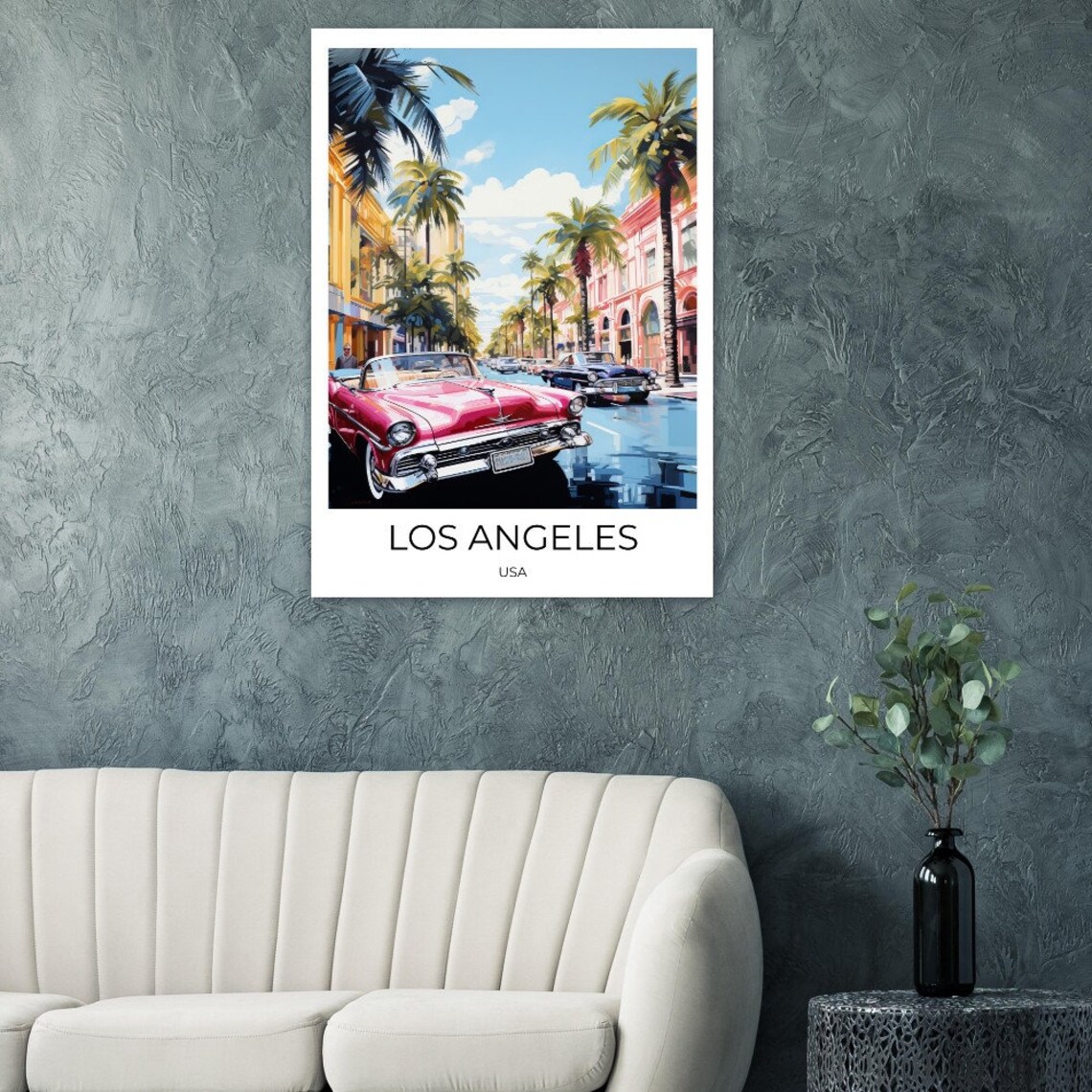 Los Angeles Vintage Classic Car Palm Street Travel Art Poster - Image 2