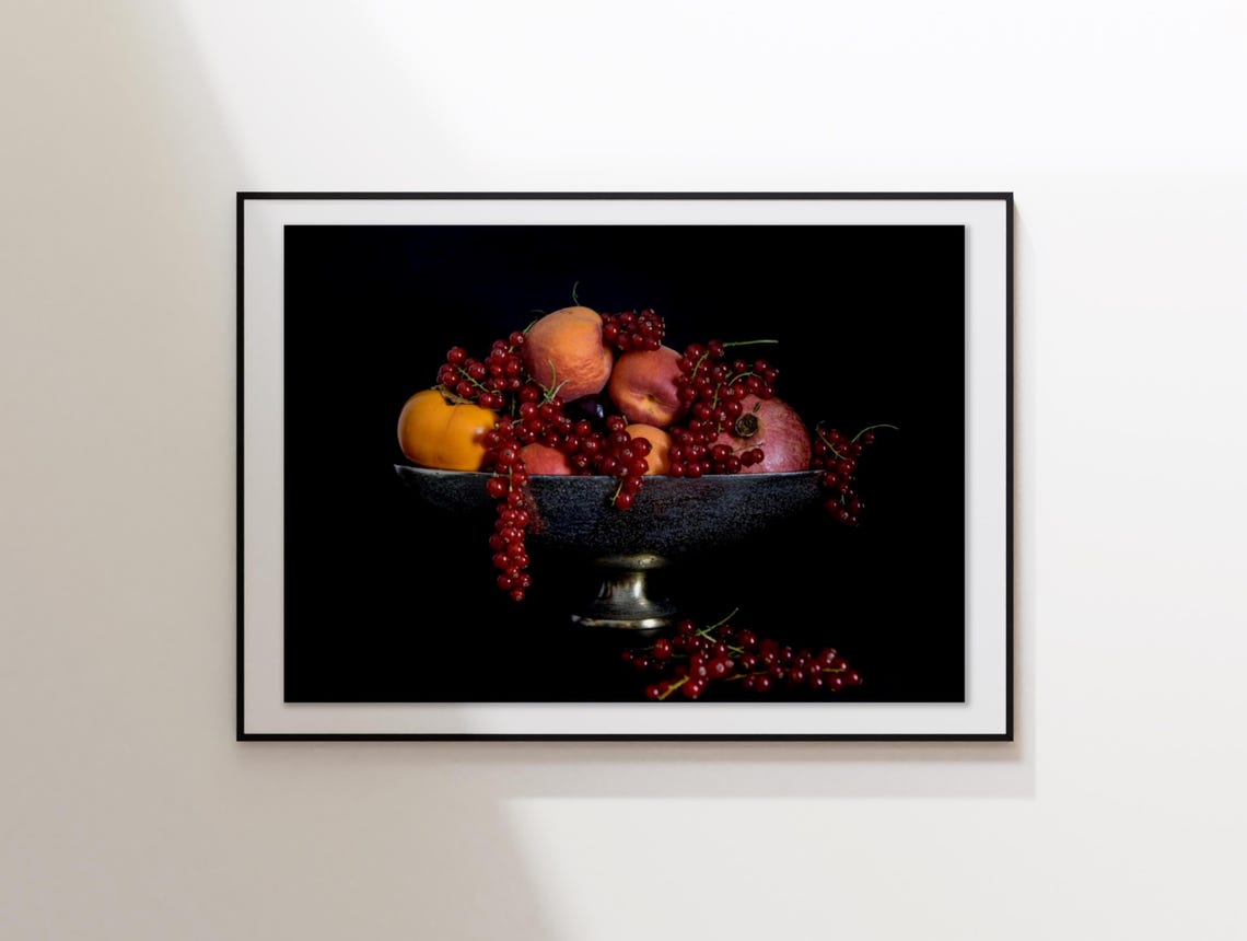 Dark Moody Fruit Still Life Bowl Photography Kitchen Art Poster