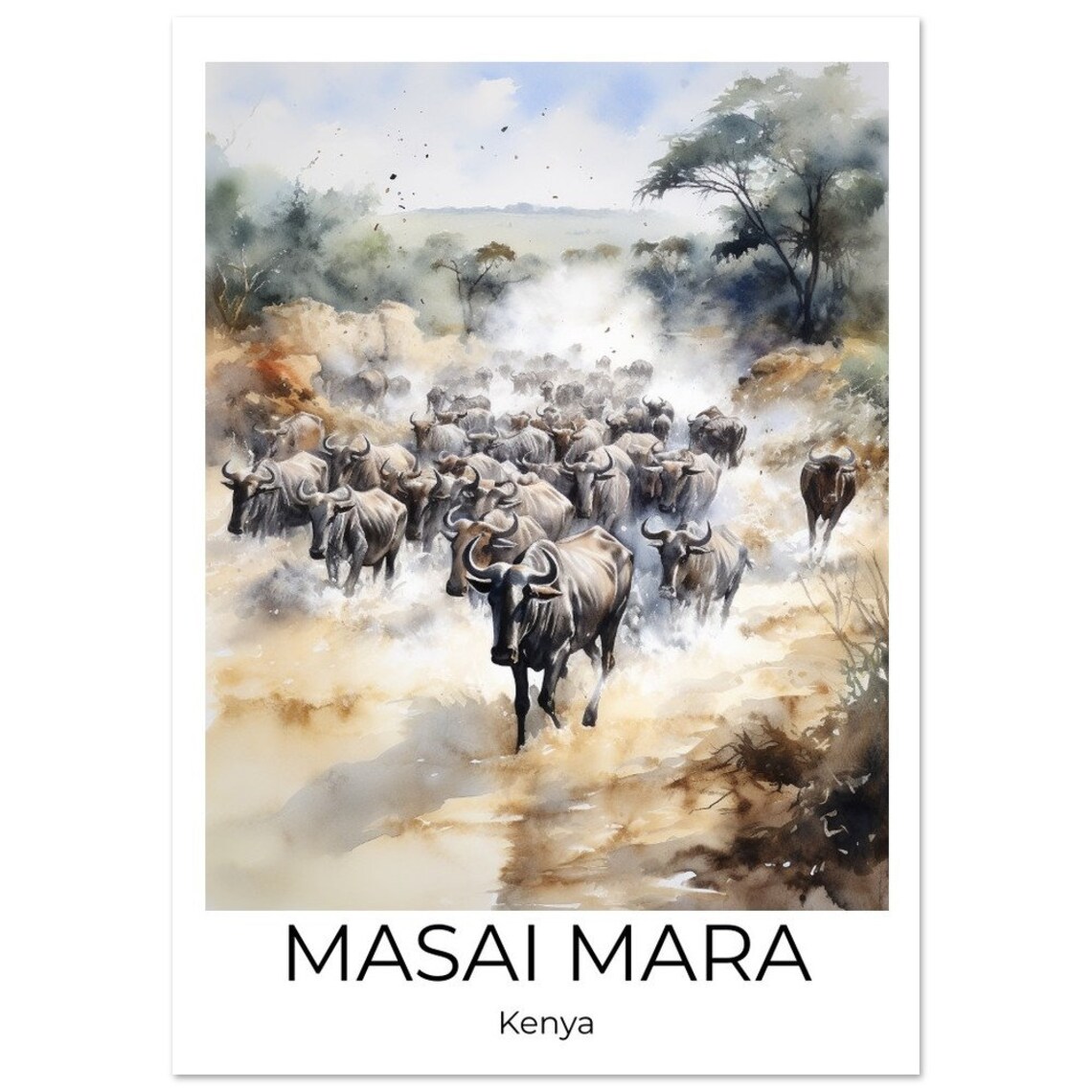 Masai Mara National Park Watercolor Travel Poster Kenya Wall Art Africa Travel Print Kenya Kenya Wall Decoration - Image 2