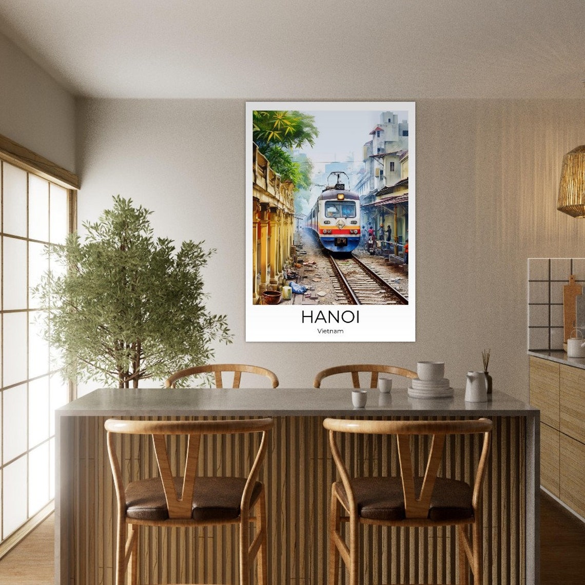 Hanoi Train Street Watercolor Travel Poster Of Hanoi Wall Art Hanoi Travel Vietnam Hanoi Wall Decoration - Image 3