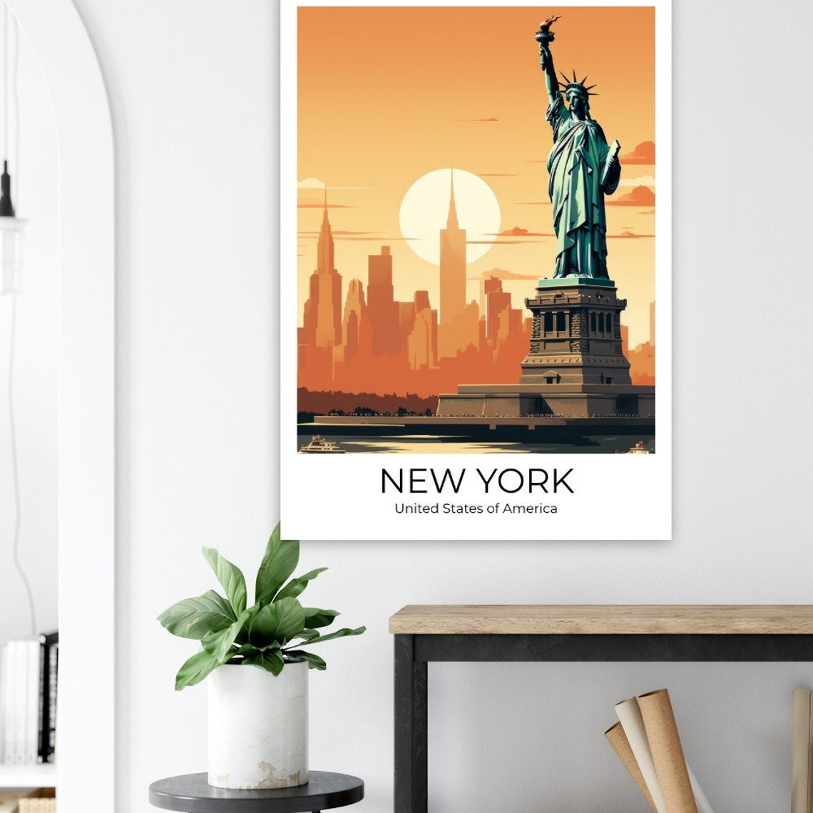 New York City Print Manhattan Travel Poster Statue Of Liberty Print New York Gift New York Travel Souvenir Manhattan Skyline Gift - Image 2