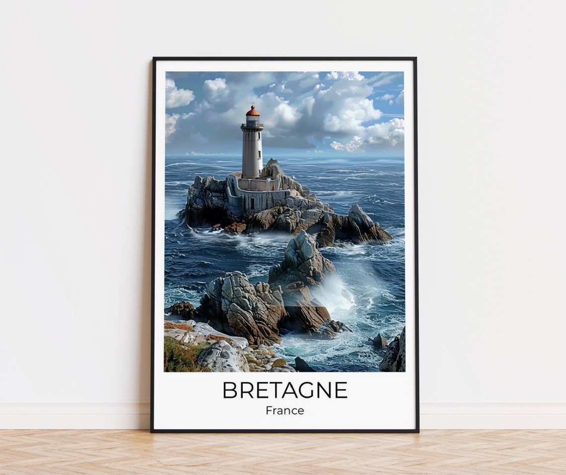 Bretagne France Lighthouse Rocky Island Atlantic Waves Seascape Poster