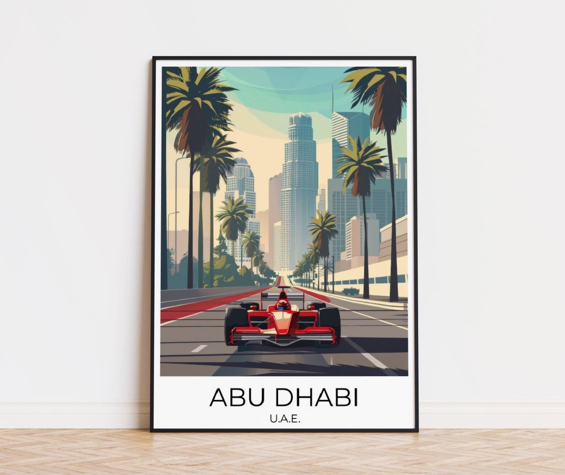 Abu Dhabi UAE Formula 1 Race Car Palm Boulevard Racing Poster