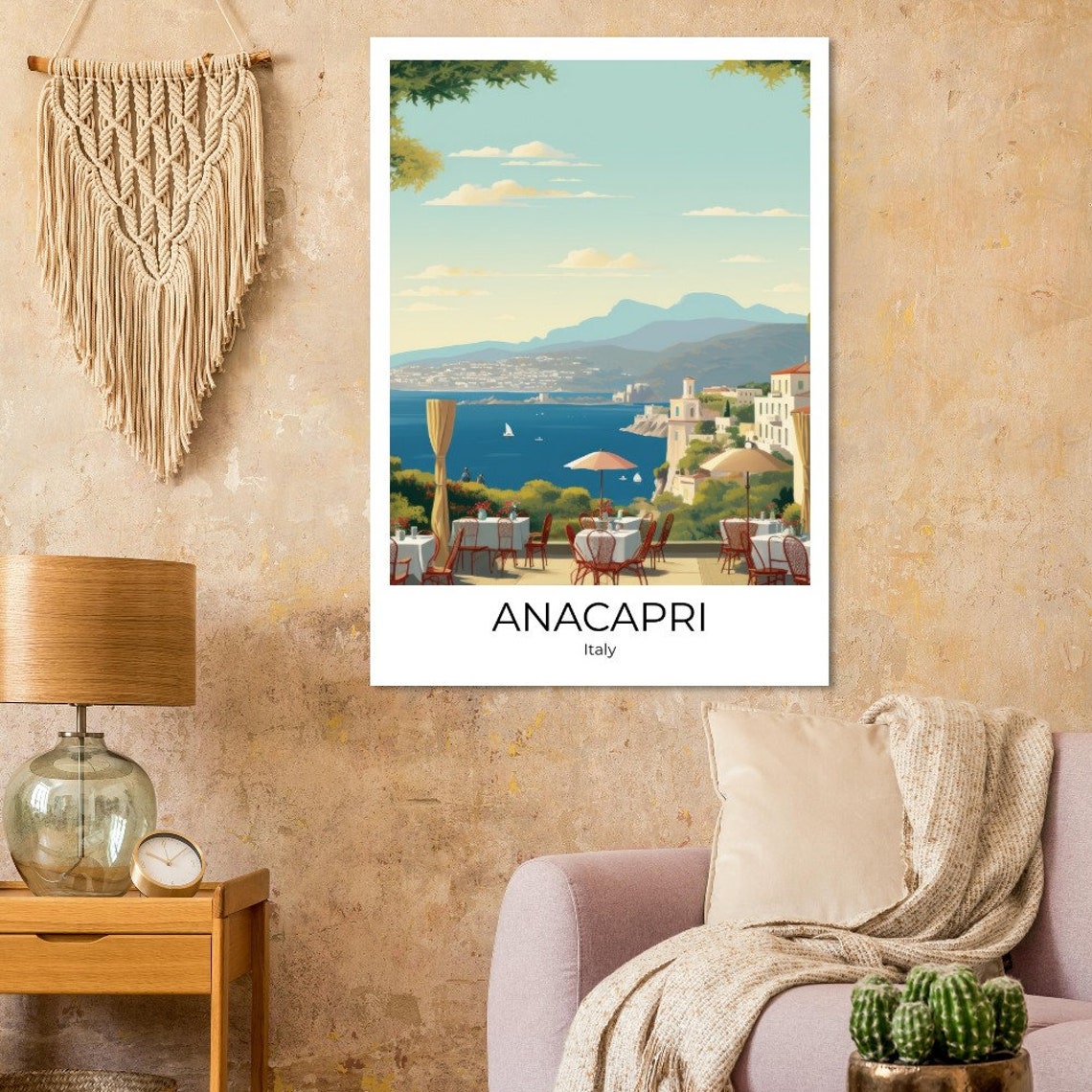 Anacapri Italy Seaside Terrace Restaurant Bay View Watercolor Poster - Image 2