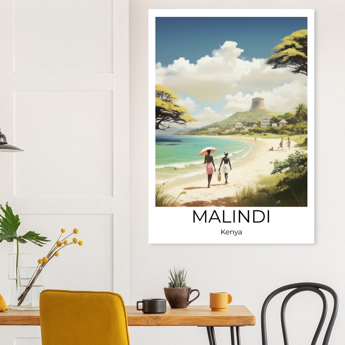 Malindi Kenya Two Women With Umbrella on Sunny White Sand Beach Poster - Image 4