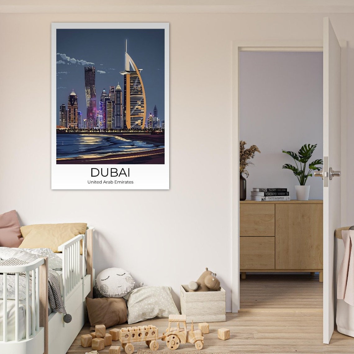 Dubai Marina Night Skyline with Burj Al Arab Illustrated Poster - Image 4