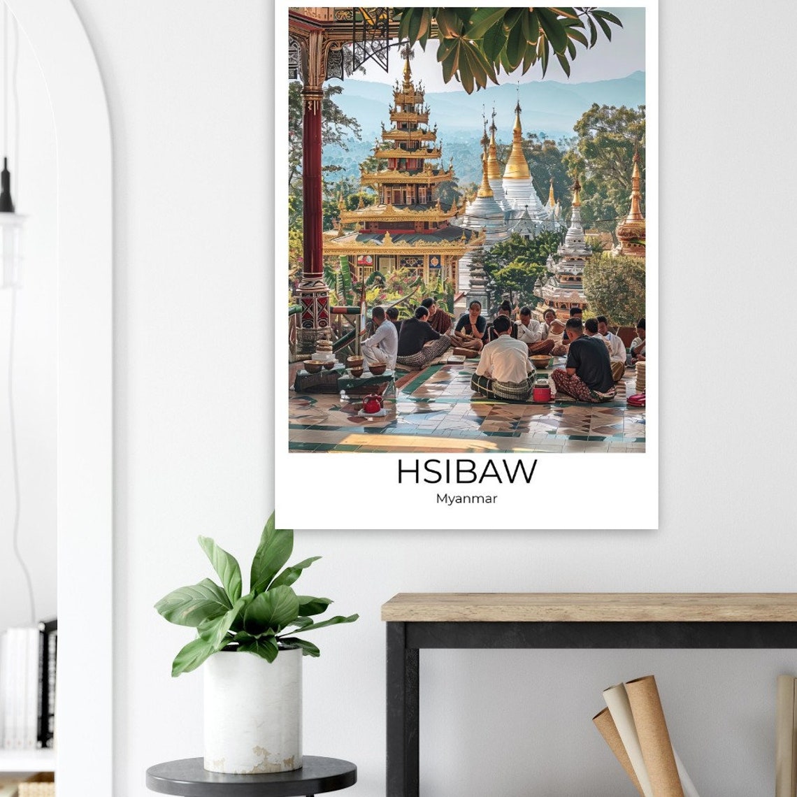 Hsibaw Myanmar Golden Pagoda Terrace Gathering Place Scene Poster - Image 2