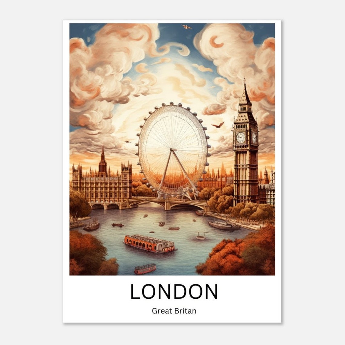 London Wall Art Print London Art Poster London City Art Print London Big Ben London City View London Vintage Poster City Print - Image 4