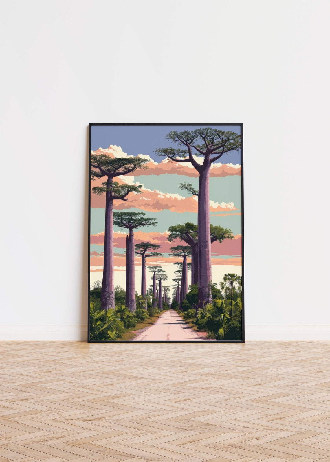 Madagascar Avenue of the Baobabs Sunset Silhouette Road Scenic Poster - Image 3