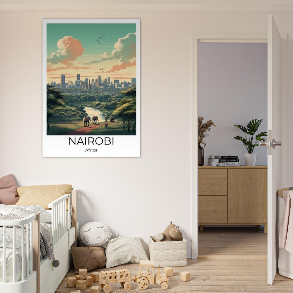Nairobi Elephants with City Skyline Safari Africa Travel Poster - Image 3