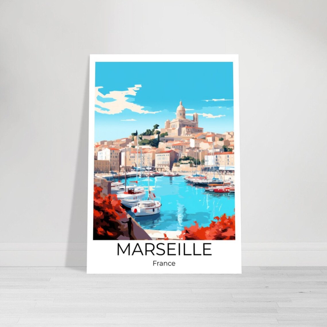 Marseille France Old Port Basilica Hilltop Skyline Travel Poster - Image 3